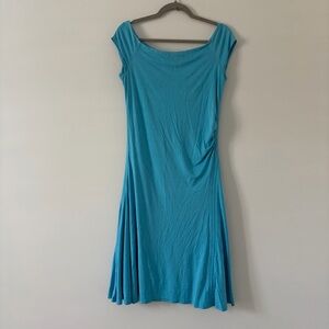 Ralph Lauren Black Label Turquoise Blue Silk Side Cinch Flowy Cap Sleeve Dress L